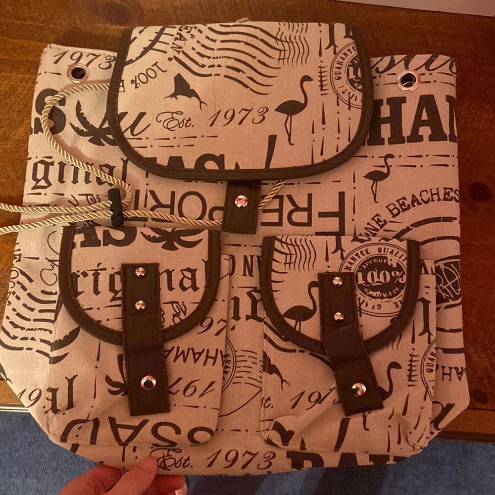 tan and brown bag from the Bahamas.